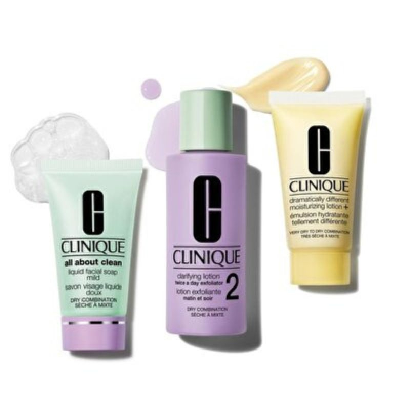 CLINIQUE KIT SAVON LIQUIDE 30ML+EXFOLIANT 60ML+ GEL HYDRATANTE 30ML