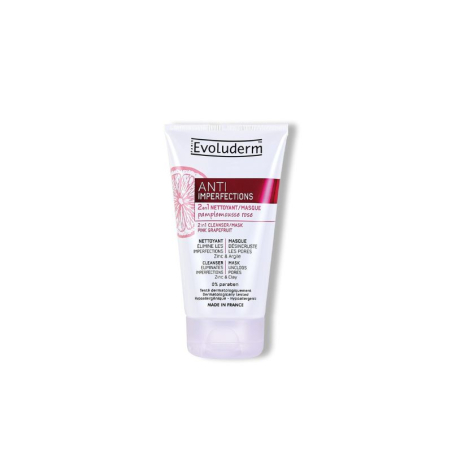 EVOLUDERM ANTI-IMPERFECTIONS 2EN1 NETTOYANT/MASQUE AU PAMPLEMOUSSE ROSE PEAUX 150ML