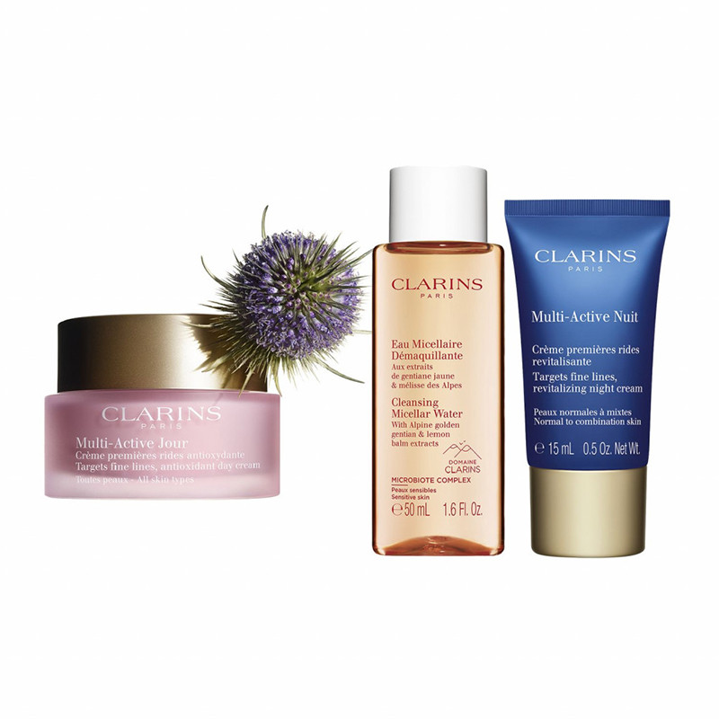 CLARINS COFFRET MULTI ACTIVE CREME DE JOUR 50 ML+MINI EAU MICELLAIRE +MINI CREME DE NUIT