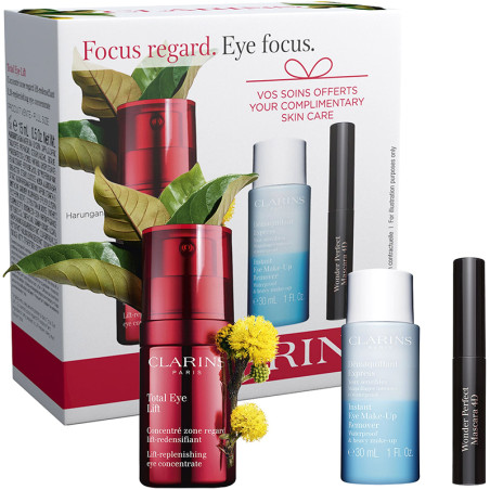 CLARINS COFFRET TOTAL EYE LIFT 15ML+ MINI DÉMAQUILLANT EXPRESS 30ML +MINI MASCARA