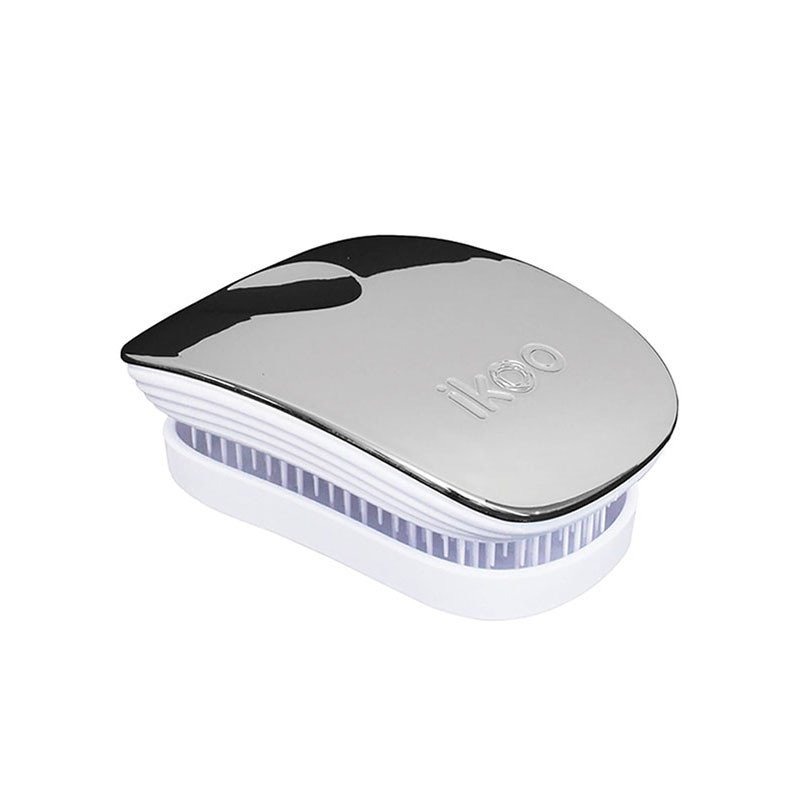 IKOO BROSSE CHEVEUX POCKET WHITE OYSTER METALLIC